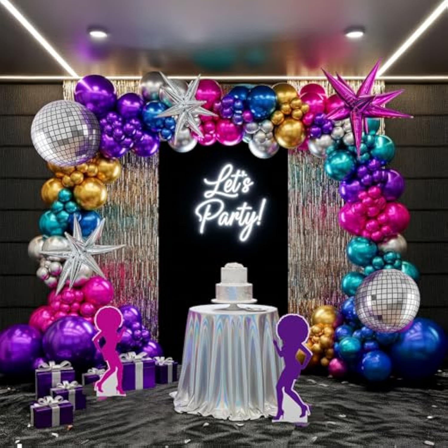 Chrome Balloon Grad Balloon Garland Arch Kit 130Pcs Disco Party Decorations With Metallic Purple Teal Red Hot Pink Blue &Disco Ball Balloons For 80S 90S Birthday Prom 2025 Graduation Decorations