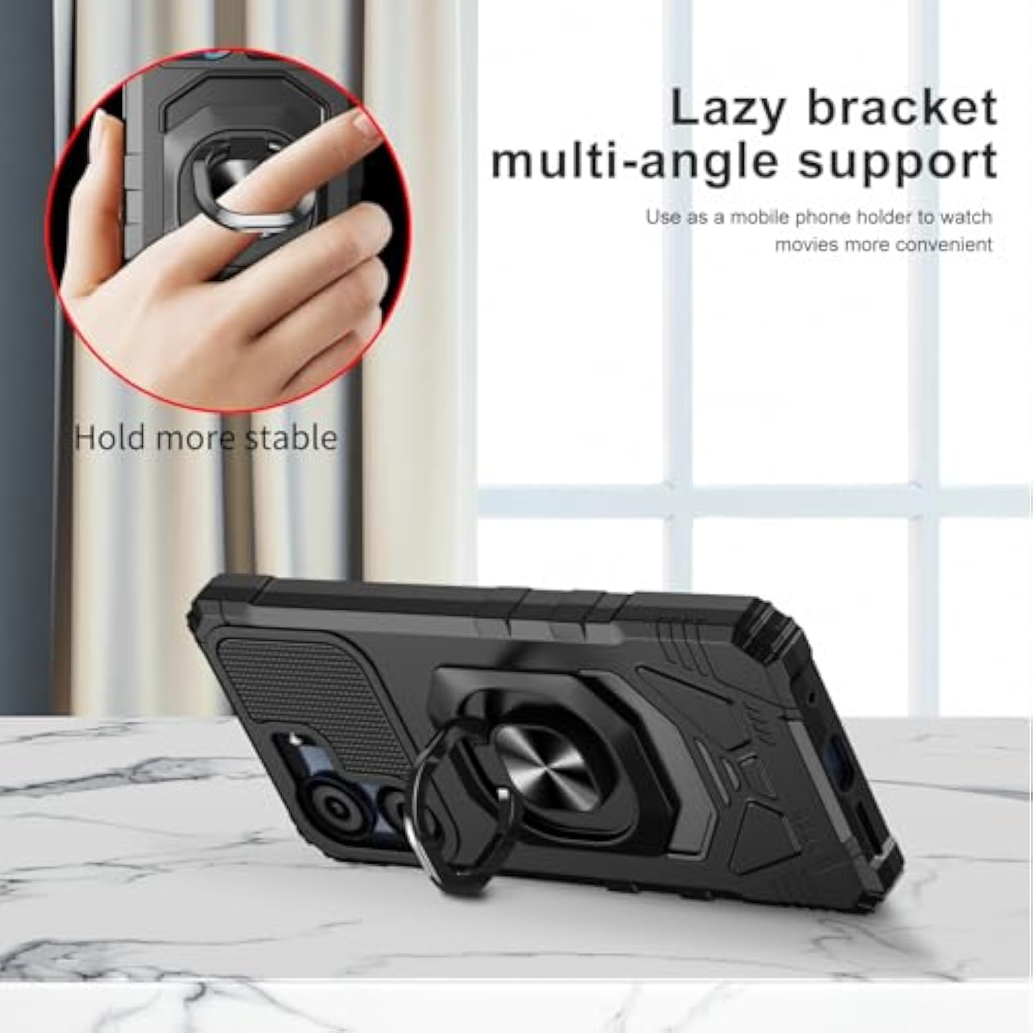 For Blu View 5 Phone Case/Blu F5 5G Case With Screen Protector,Blue View 5 Phone Case With Magnetic Ring Kickstand,Dual Layer Heavy Duty Military Grade Shockproof Cover For Blu View 5 B160V Black