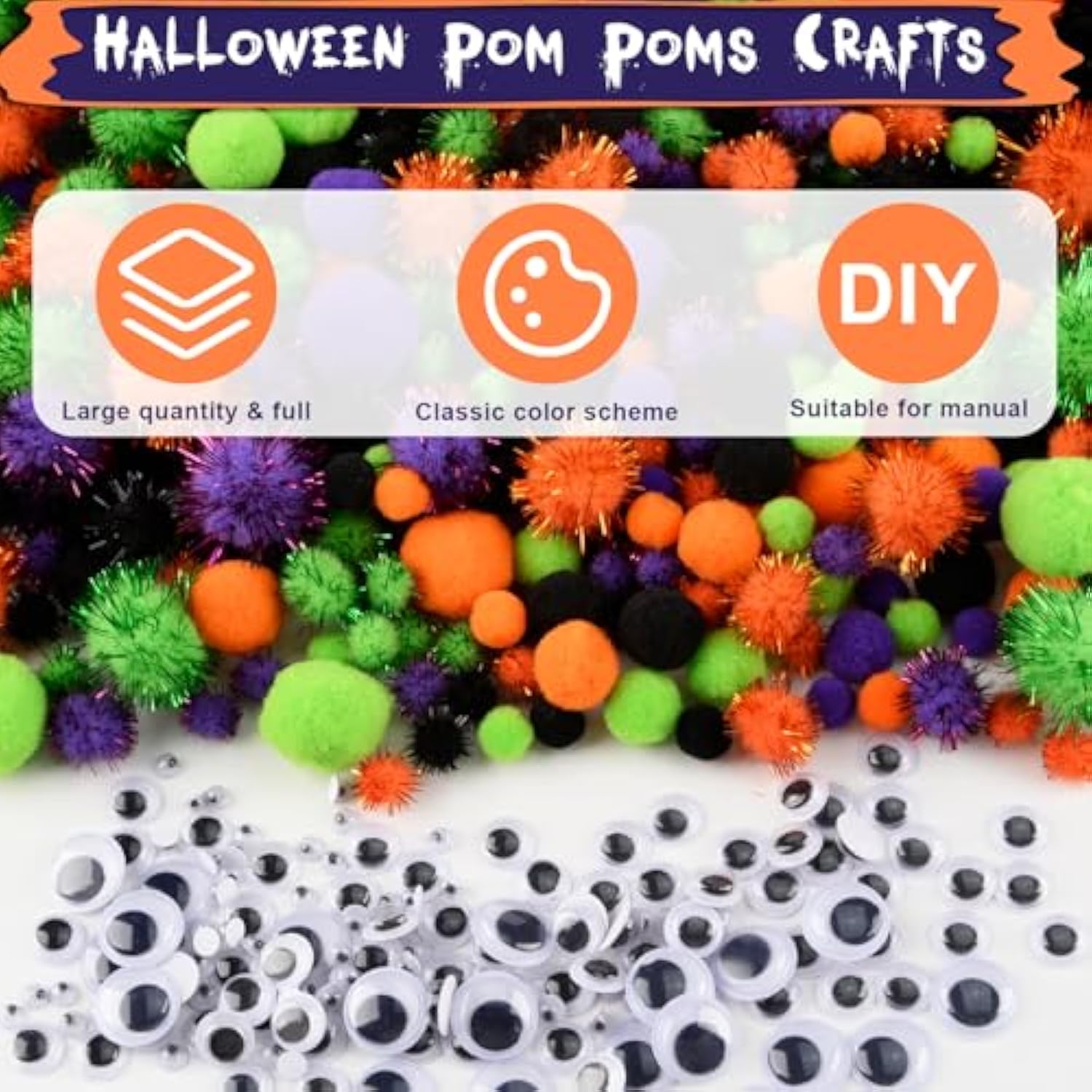 Halloween Craft Kit: 1000 Pom Poms & Googly Eyes - DIY Party Decor
