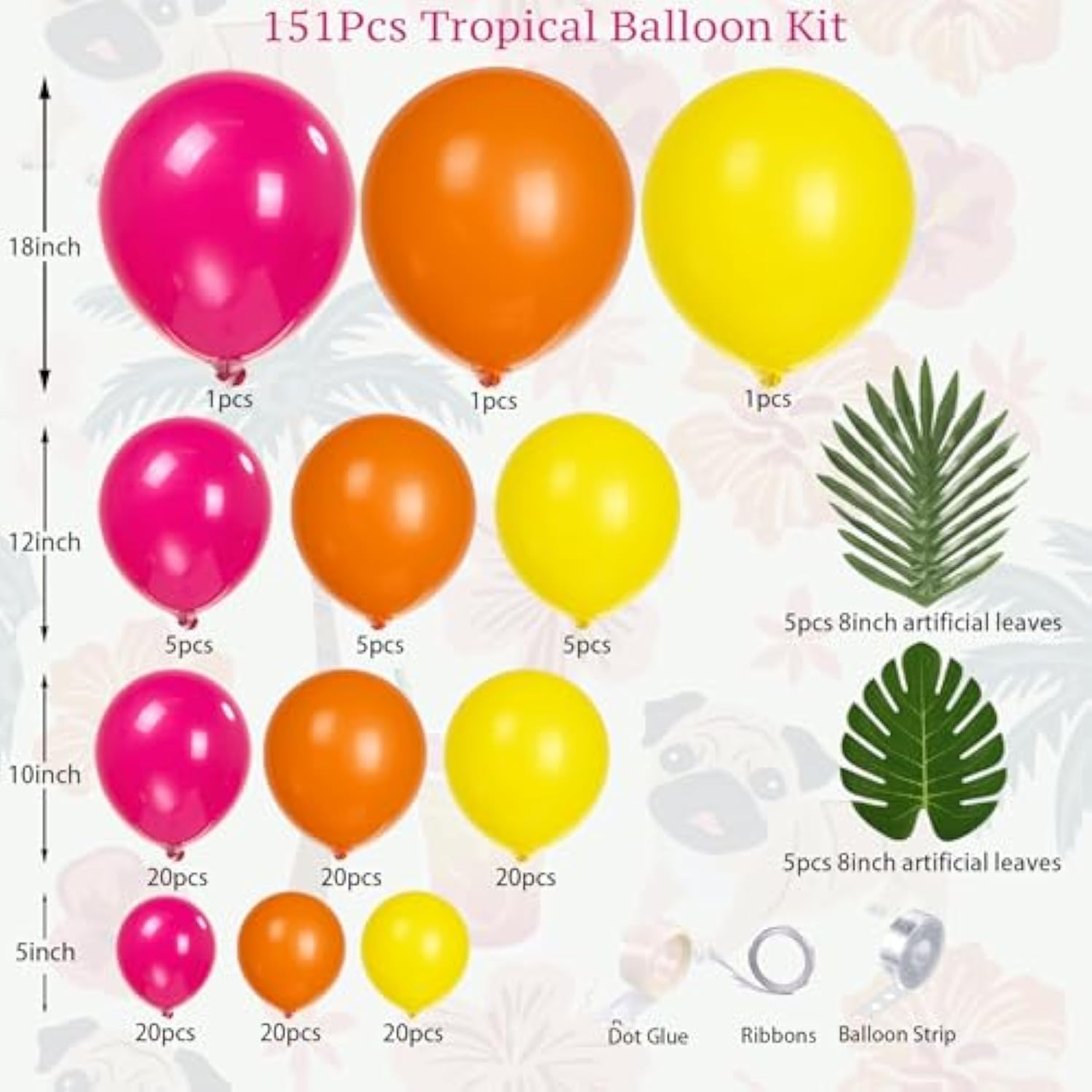 Hot Pink And Orange Balloon Set 151Pcs Luau Balloon Arch Kit Flamingo Tropical Leaf Margarita Decorations - Perfect For Hawaiian, Aloha Beach, Pool And Flamingo Themed Last Splash Bachelorette Parties
