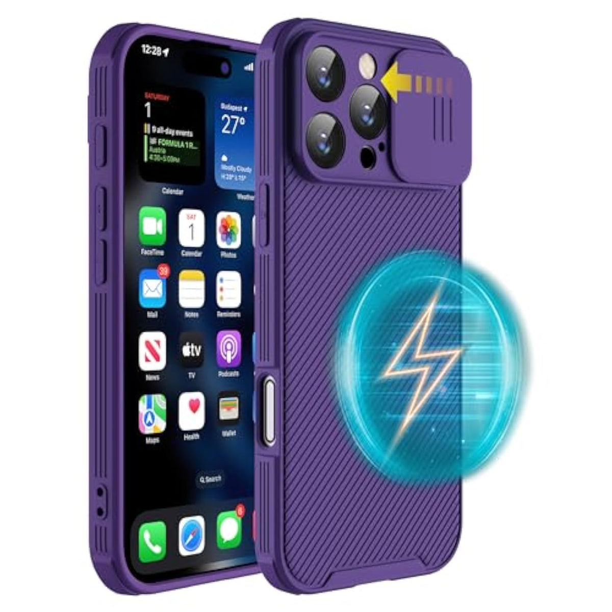 Magnetic Case For Iphone 16 Pro Case, Iphone 16 Pro Camera Protection Case [Support Magsafe Charging] With Slide Lens Cover,Slim Shockproof Case For Iphone 16 Pro 6.3" Purple