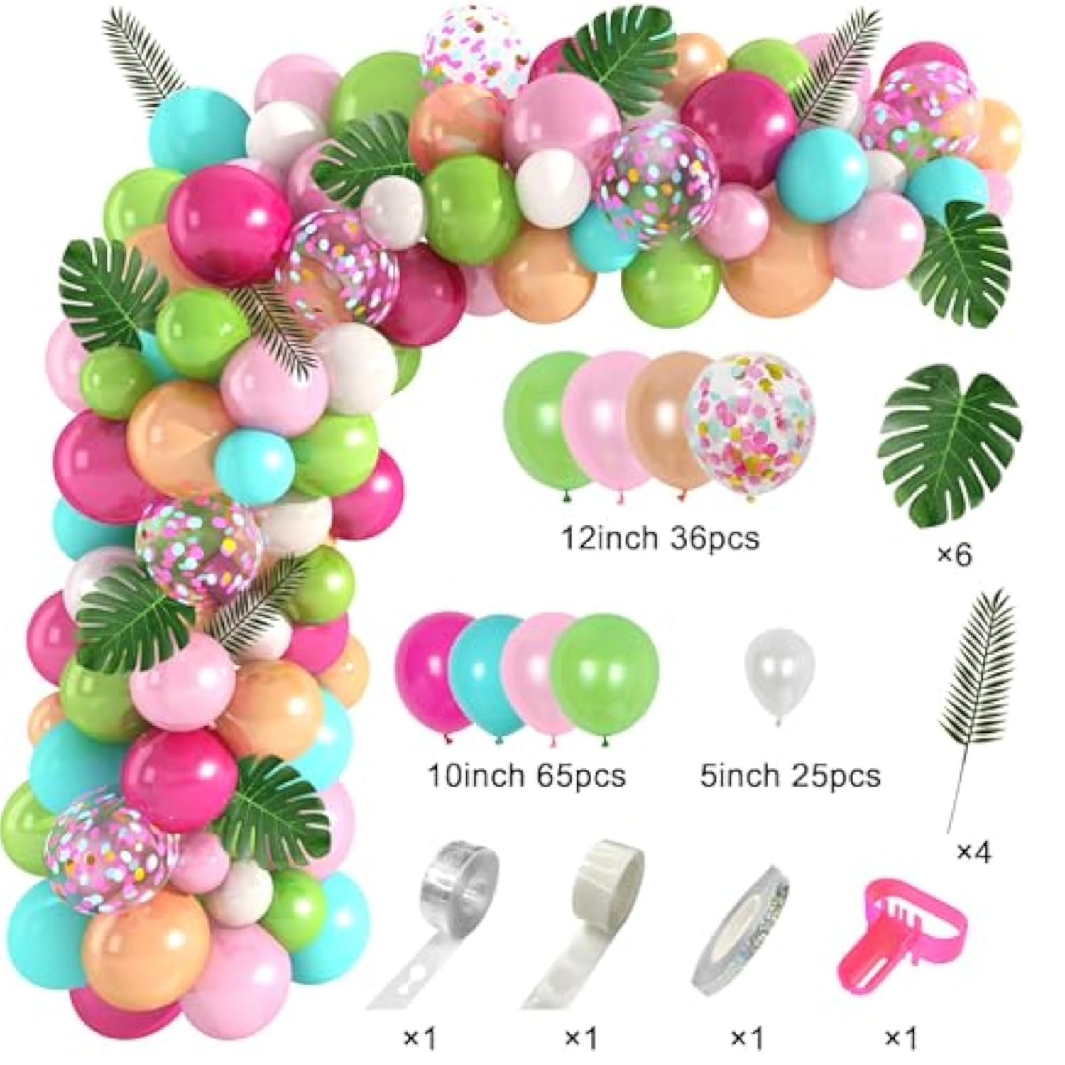 Tropical Balloon Garland Kit: Luau Party Decor with Palm Leaves