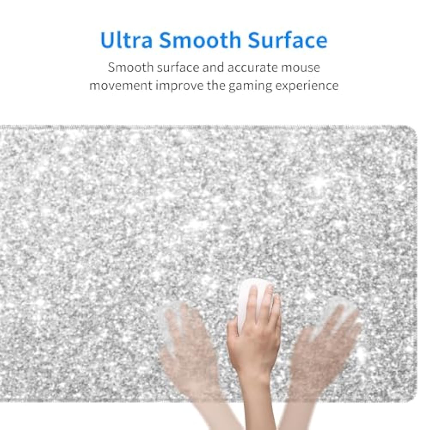 Silver Glitter Large Gaming Mouse Pad 31.5"X11.8" Waterproof Non-Slip Desk Mat For Office/Gaming Keyboard And Mouse With Rubber Base For Home And Work