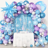 162Pcs Snow Birthday Party Supplies, Snow Balloon Garland Arch Kit Fringe Curtain Blue Purple Snowflake Confetti Balloons Princess Winter Wonderland Girl Baby Party Decorations