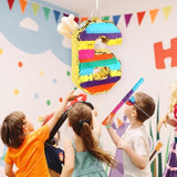 Rainbow Number 6 Piñata Set: 6th Birthday Party Game with Blindfold & Bat