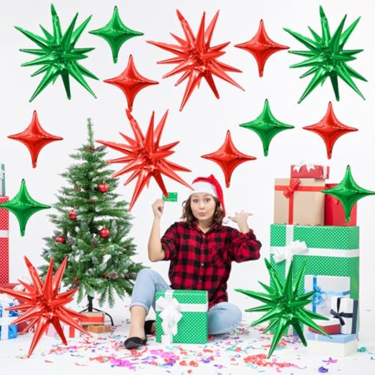Red Green Star Balloon Kit 6 Large 10 Small Foil Balloons Party Decor