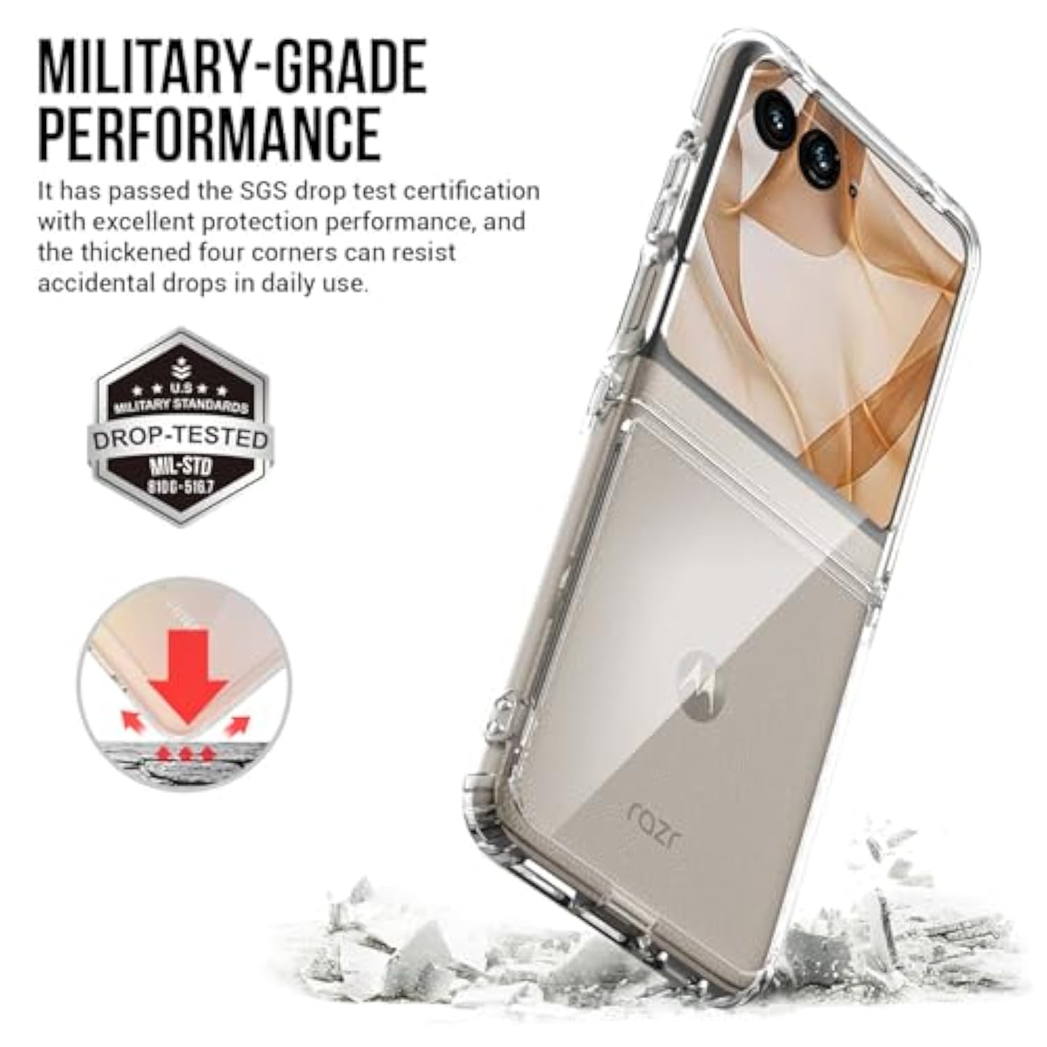 For Motorola Razr 2024/2025 Case: Military-Grade Shockproof Phone Cover With Tempered Glass Screen Protector, Anti-Scratch & Reinforced Bumpers - Crystal Clear