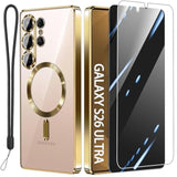 Glossy Luxury Magnetic Case for Samsung Galaxy S26 Ultra with 2X Screen Protector and Camera Protector, Compatible with MagSafe Slim Clear Drop Protection Cover for Galaxy S26 Ultra - Gold