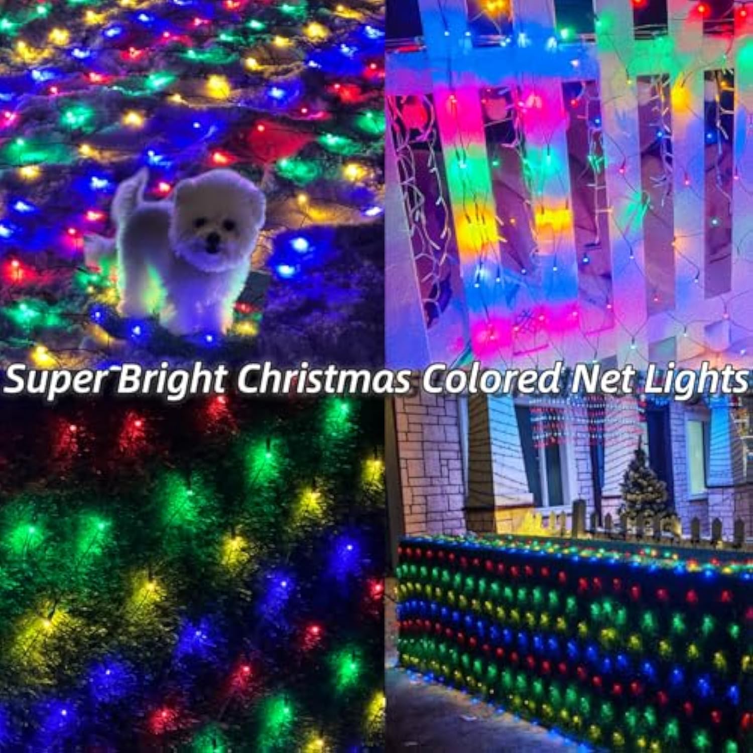 Christmas Net Lights Outdoor 360 Led 12Ftx5Ft Multicolored Christmas Bush Mesh Lights Connectable Waterproof String Ligh