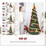 Pre Lit Pre Decorated Christmas Tree Pop Up Christmas Tree And Warm White Led Lights,Holiday Party Decorations,Red Gold (Yellow, 6 Ft)
