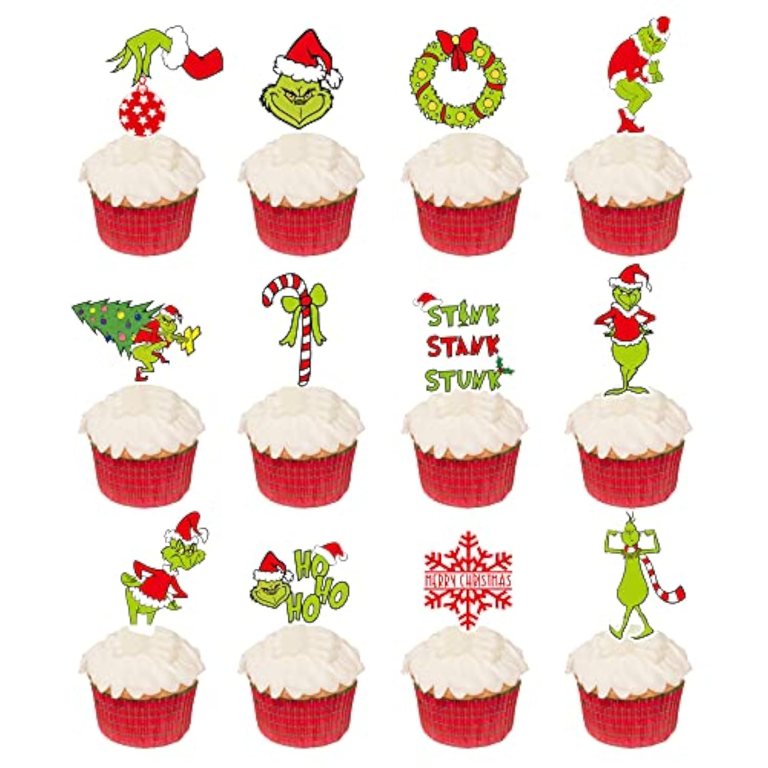 Christmas Cupcake Toppers 48 Pcs Cake Topper Christmas Party Decorations Santa Xmas Theme Birthday Party Decorations Supplies