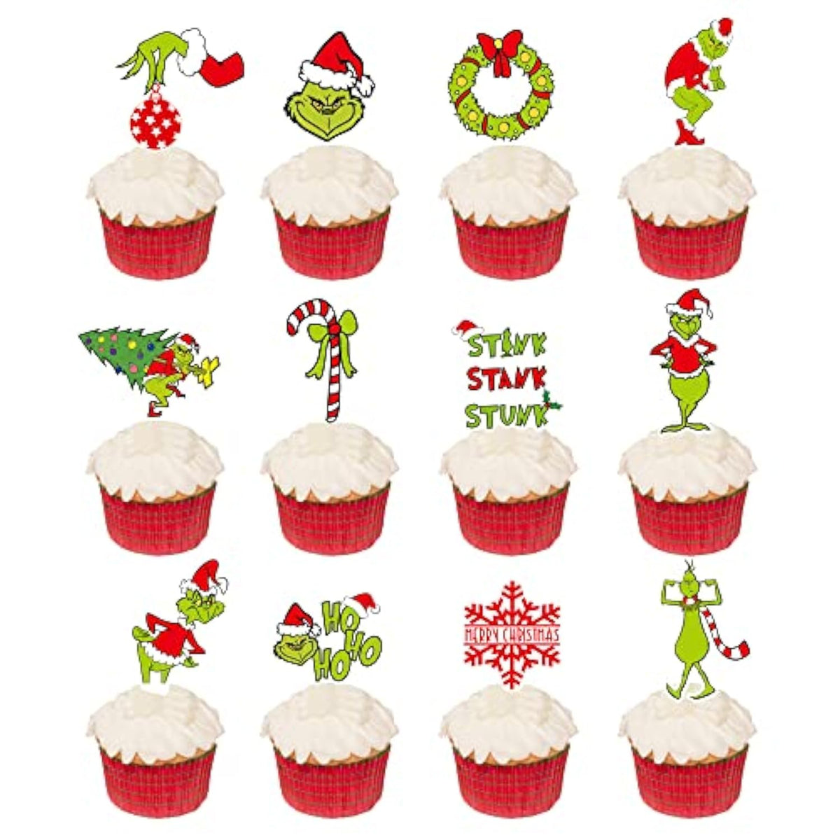 Christmas Cupcake Toppers 48 Pcs Cake Topper Christmas Party Decorations Santa Xmas Theme Birthday Party Decorations Supplies
