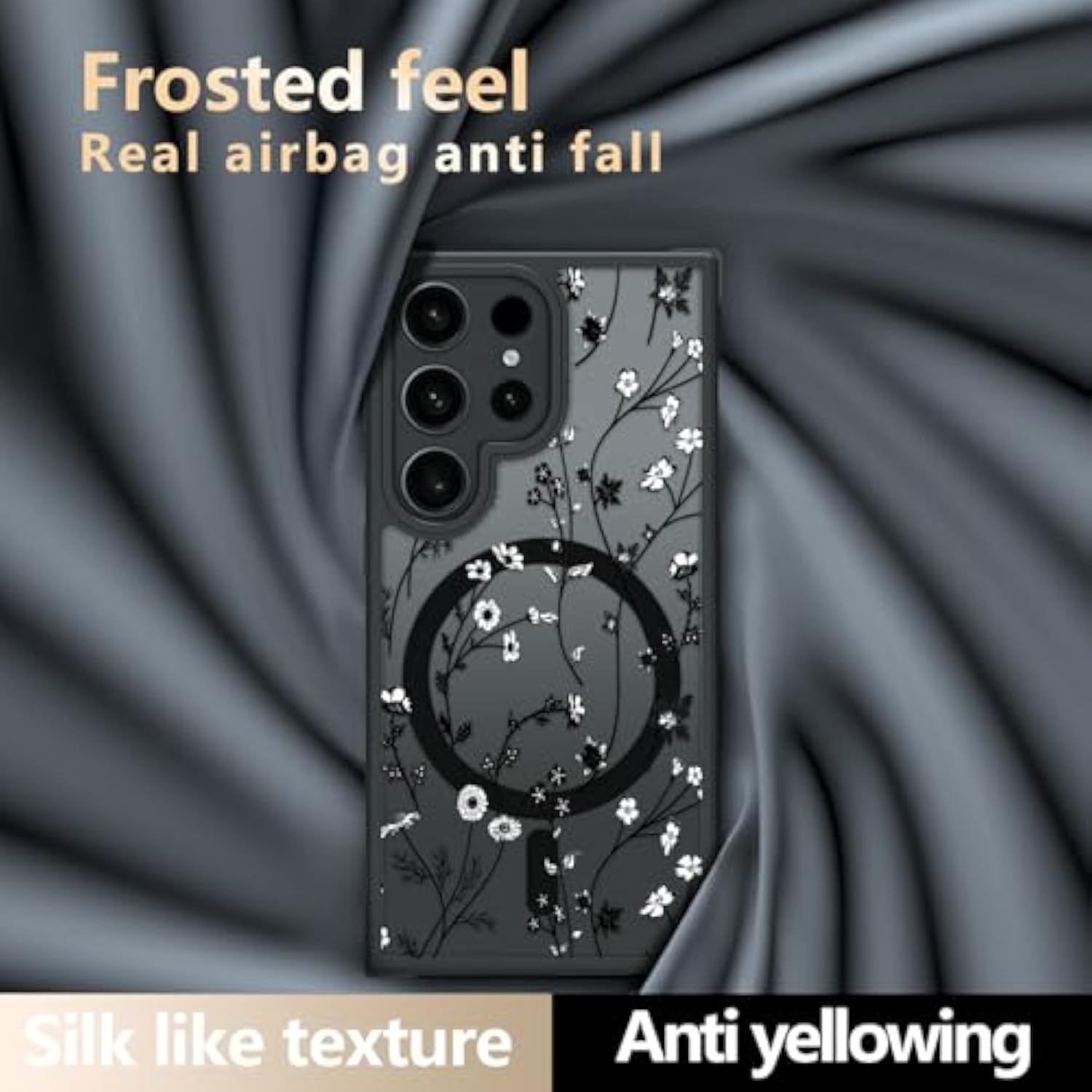 Magnetic Case For Samsung Galaxy S24 Ultra [Compatible With Magsafe] Black Flower Floral Case For Women Girls Soft Tpu Bumper Hard Pc Anti-Fall Shockproof Protective Slim Cover A10