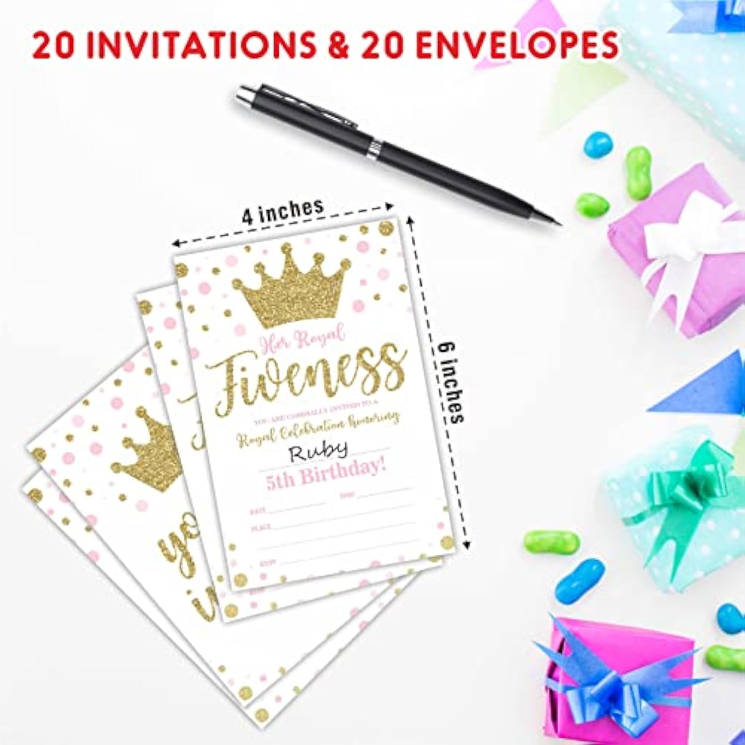 Royal Fifth Birthday Invitations, Gold Crown 5Th Double-Sided Fill-In Invite Cards For Birthday Party?Boys, Girls, Kids,Teen, 20 Invitations With Envelopes, Decorations,Party Favor And Supply-A42