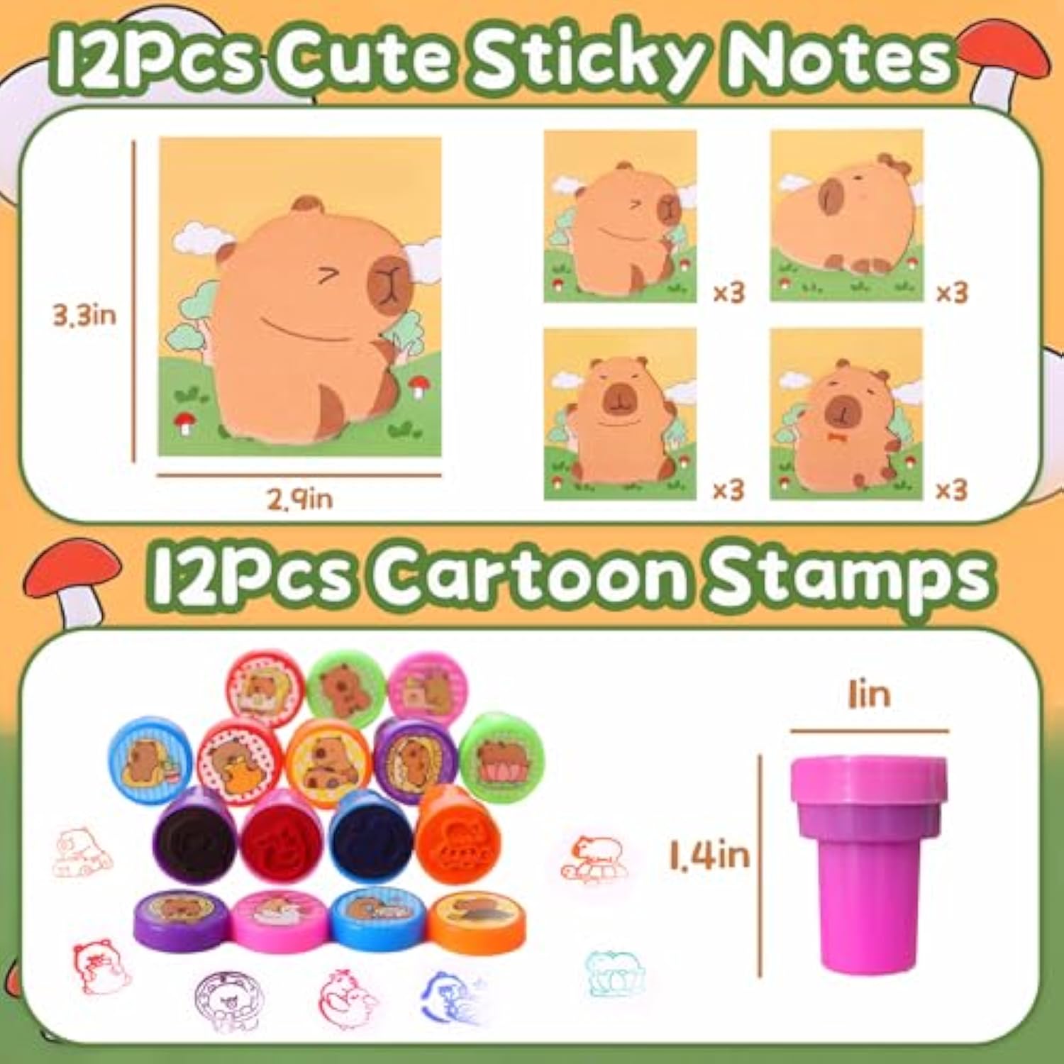 122Pcs Capybara Party Favors, Goodie Bags Stuffers For Kids With 4-In-1 Ballpoint Pens Sticky Notes Erasers Stampers Stickers, Capybara Stuff For Capibara Birthday Party Decorations