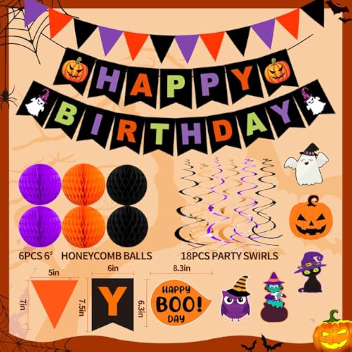Halloween Birthday Party Decoration Set 70PCS Banner Bat Stickers Purple Orange Black Balloons