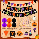 Halloween Birthday Party Decoration Set 70PCS Banner Bat Stickers Purple Orange Black Balloons