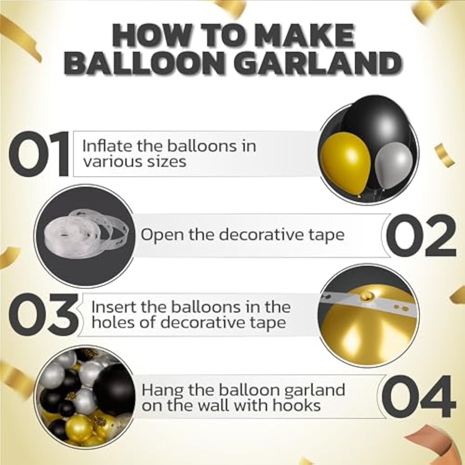 Raytrade Balloon Garland Arch Kit 172Pcs Black And Gold Balloons Chrom