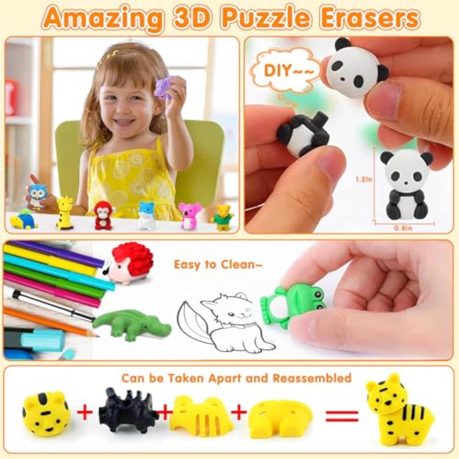 16 Pack Animal 3D Erasers Desk Pets For Kids Pencil Erasers Bulk Gifts For Classroom Prizes,Game Reward,Treasure Box,Goodie Bag Stuffers,Pinata Filler,Party Favors,Puzzle Mini Toys School Supplies
