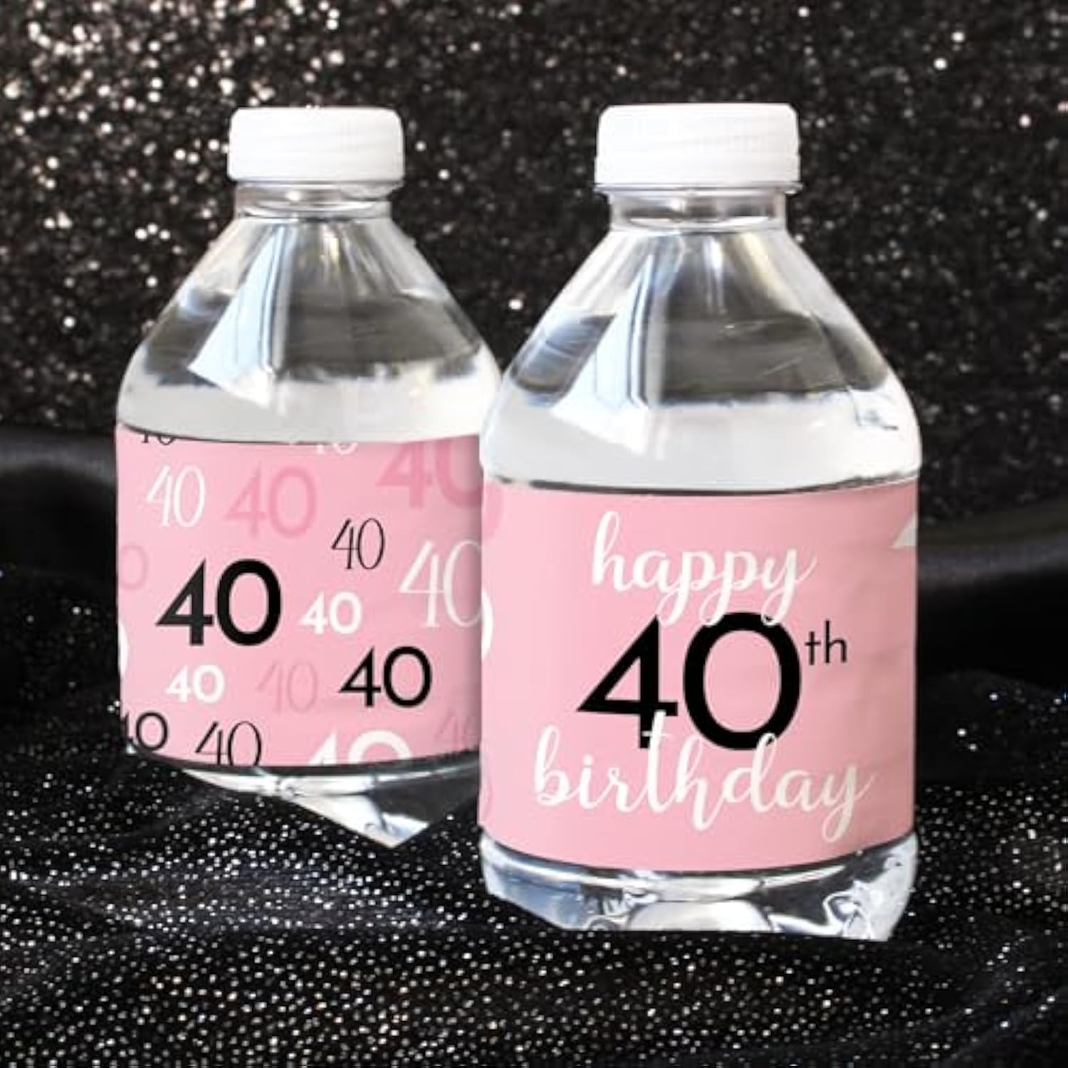 Pink, Black, And White 40Th Birthday Party Water Bottle Labels - 20 Waterproof Wrappers, Pink Birthday Decoration For Women
