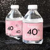 Pink, Black, And White 40Th Birthday Party Water Bottle Labels - 20 Waterproof Wrappers, Pink Birthday Decoration For Women