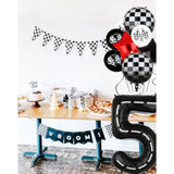 Race Car Birthday Balloon Set: Number 5, Checkered Flag, Black Mylar