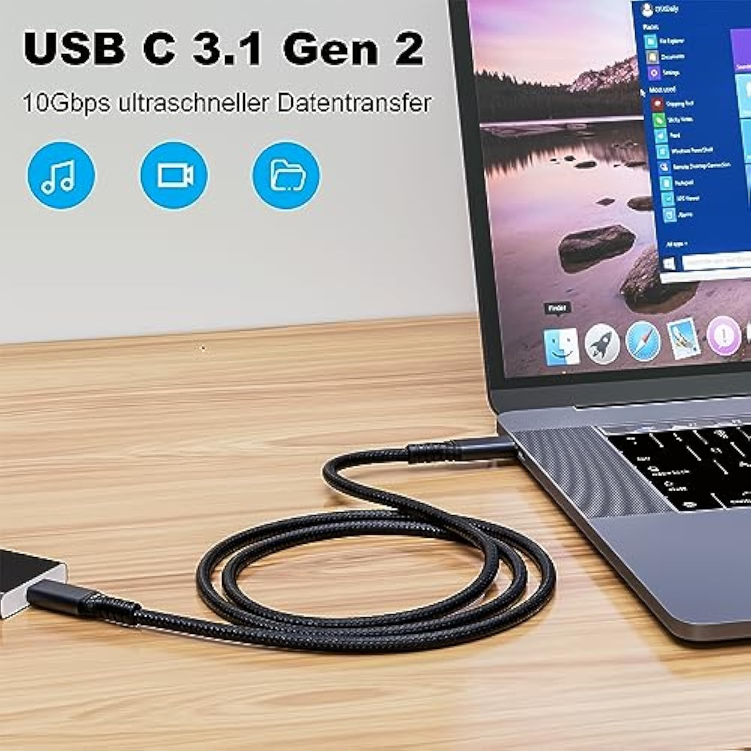 10Ft Usb-C 3.1 Gen 2 Cable 10Gbps Data Transfer, 60Hz Video Output, 4K Display