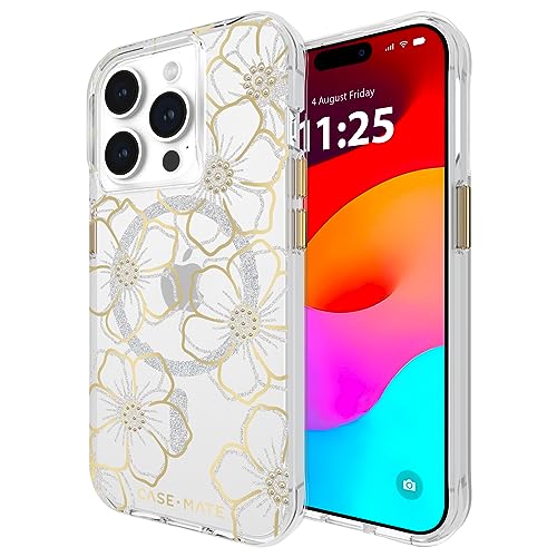 iPhone 15 Pro Case - Floral Gems [12FT Drop Protection] [Compatible with MagSafe] Magnetic Cover with Sparkly Rhinestones for iPhone 15 Pro 6.1",