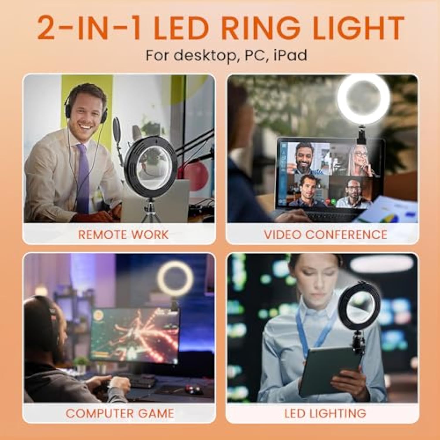 2 In 1 Led 6" Ring Light With Tripod Stand & Clamp For Youtube Video & Makeup, Mini Led Camera Light With Cell Phone Holder, 3 Light Modes & 11 Brightness Levels, Black