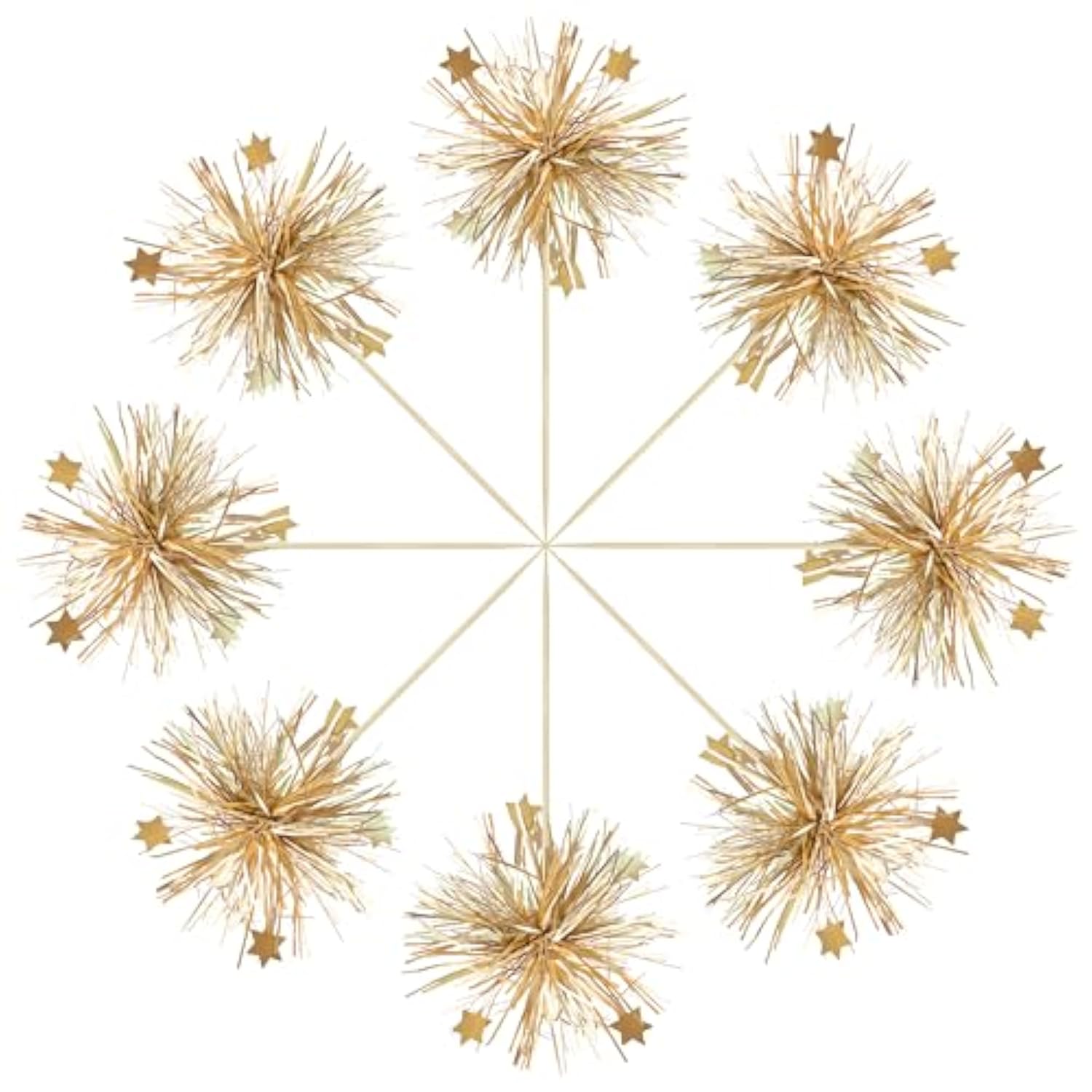 30Pcs Foil Firework Cupcake Toppers Happy Birthday Cake Toppers Sparkle Tinsel Flower Drink Stirrers Cocktail Food Fruit Toothpicks For Valentine'S Day Party Supplies Gold