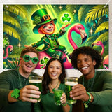 St. Patrick’S Day Banner 71X43 Inch Green Holiday Party Banner Featuring Irish Boy On Pink Flamingo Glowing Clover Tropical Forest Scene For St. Patrick’S Day Decoration Photo Background Wall Display
