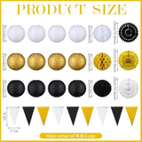 20-Pack New Year 2026 Party Decorations Black Gold Lanterns Fans Honeycomb Flags