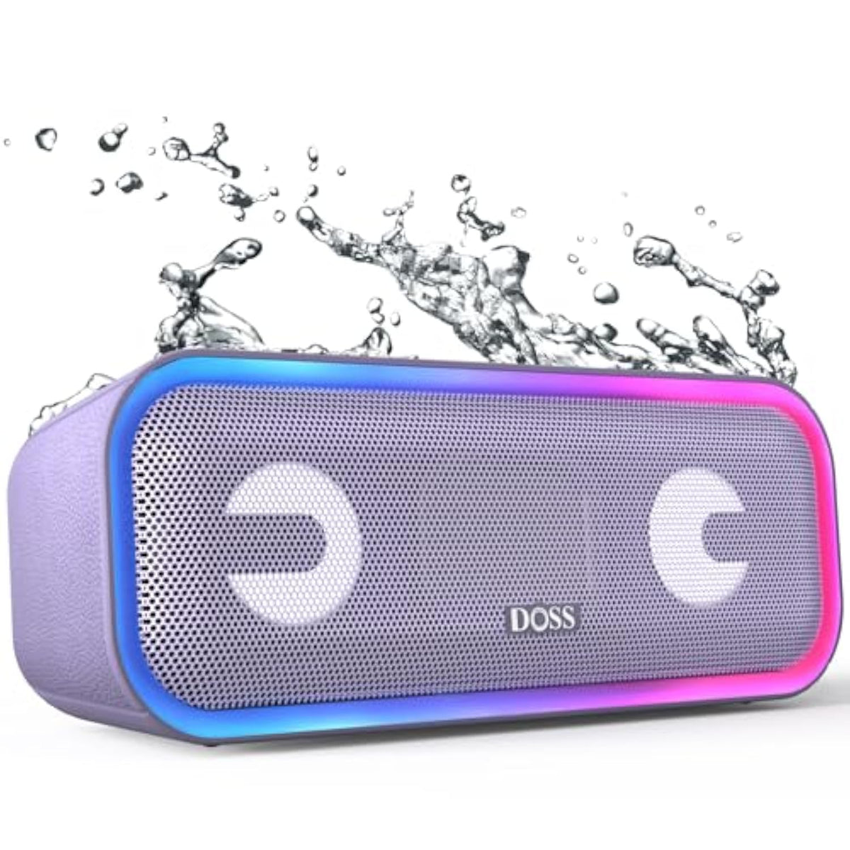 DOSS SoundBox Pro+ Bluetooth Wireless Pairing Speaker with 24W Stereo Sound, Punchy Bass, IPX6 Waterproof, 15Hrs Playtime, Multi-Colors Lights, for Home, Outdoor-Purple