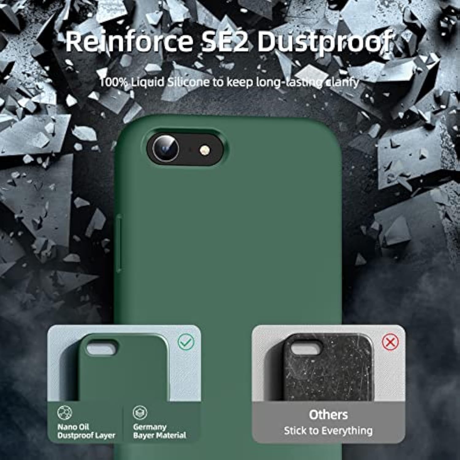 Iphone SE 7 8 3-in-1 Case With 2 Screen Protectors Slim Shockproof Alpine Green
