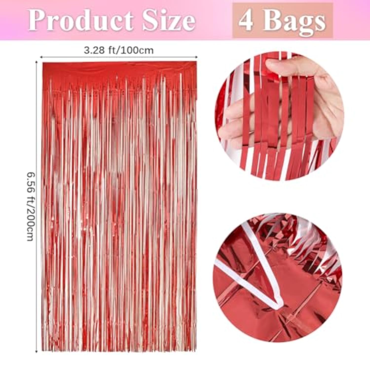 4 Pack Red Streamers Party Backdrop 3.28 Ft X 6.56 Ft Fringe Curtains Photo Booth Props For Birthday Wedding Engagement Bachelorette Christmas Holiday Celebration Party Decorations