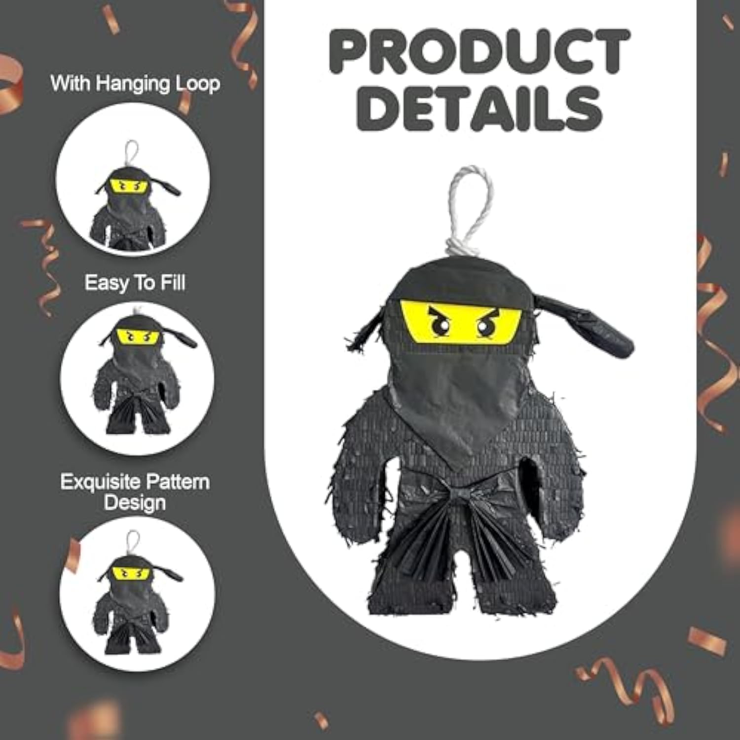 Apinata4U Black Ninja Pinata With Stick And Blindfold Ninja Themed Birthday Party Decoration Party Decor For Martial Arts Themed Events Kids Supplies Birthday Gift For Kids Favors