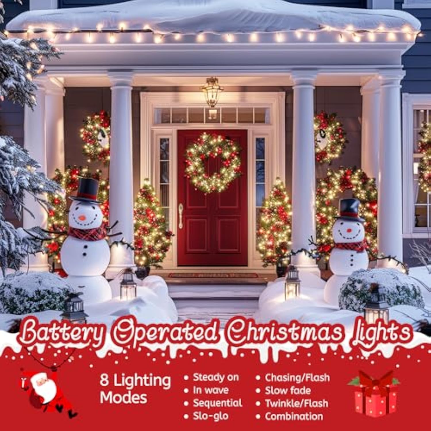 Christmas Lights Battery Operated, 4 Pack Total 66 Ft 200 Led Battery Powered Fairy Lights With Timer,8 Mode, Waterproof
