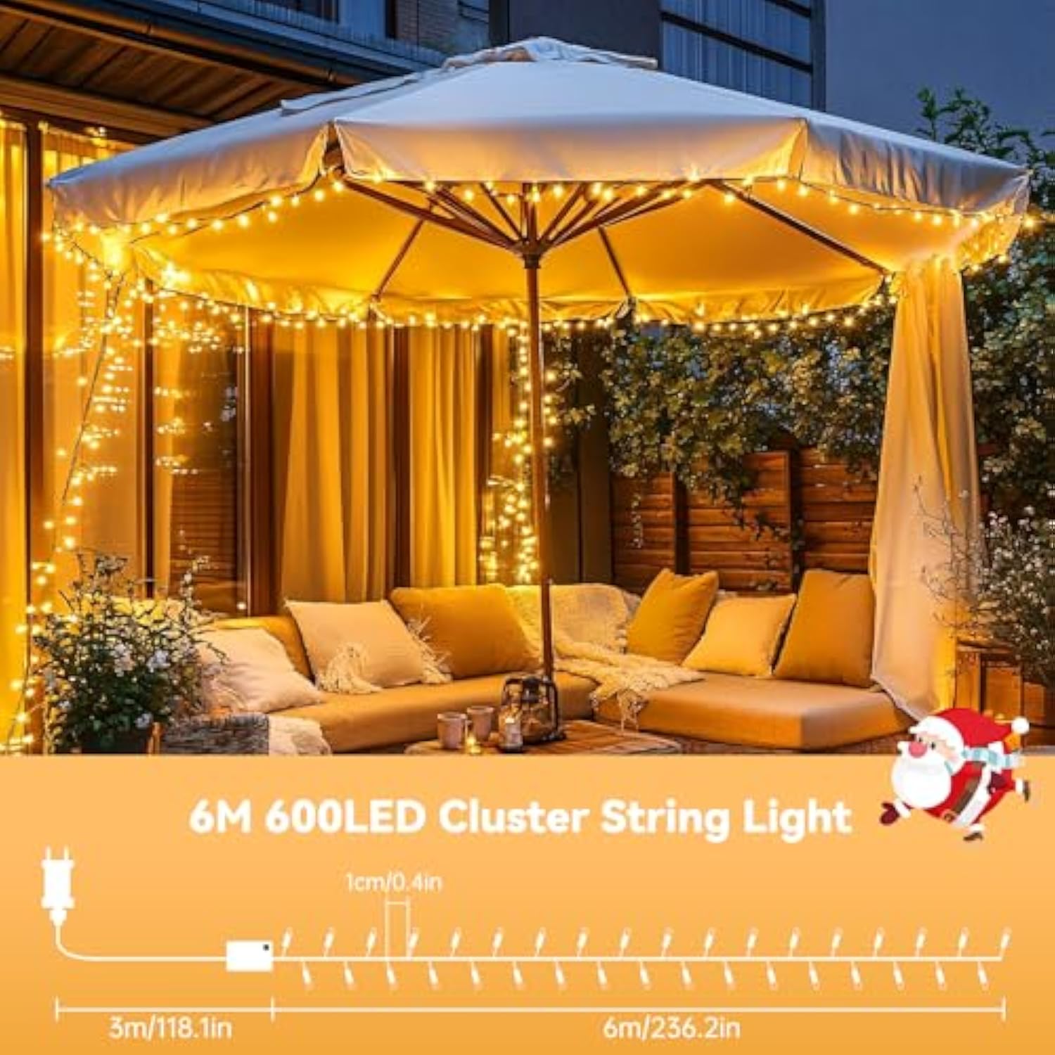 Christmas Cluster Lights, 600Led 20Ft Chasing Christmas Firecrackers String Lights With 6 Flow Modes, Waterproof Plug In