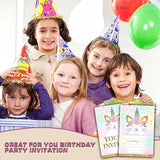 Caticorn Birthday Invitations For Kids, Kitty Unicorn Birthday Party Invitation Cards, Rainbow Cat Floral Party Celebration Supplies Decoration -20 Fill In Invitations With Envelopes (B03)
