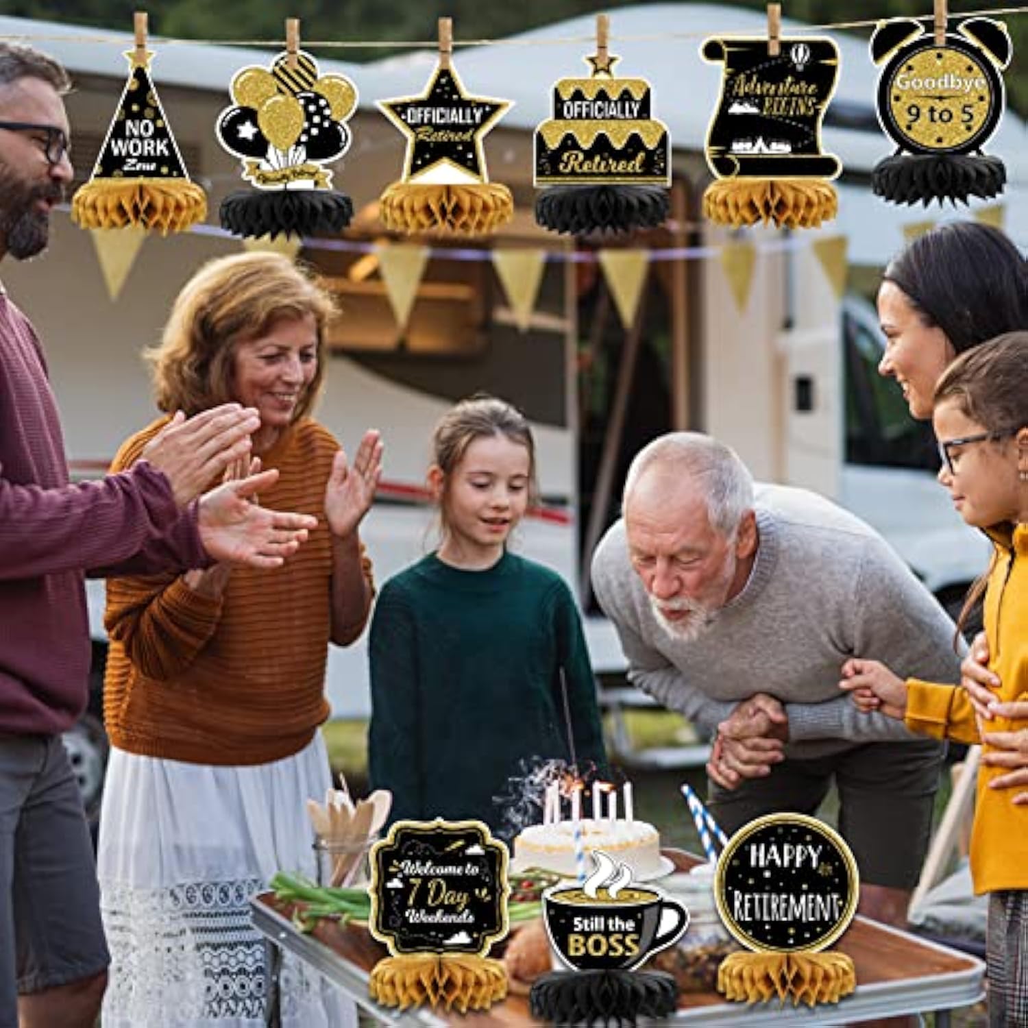 9Pcs Retirement Party Decorations, Black And Gold Retirement Table Decorations, Retirement Centerpieces For Table, Retirement Decor For Retirement Party Men And Women