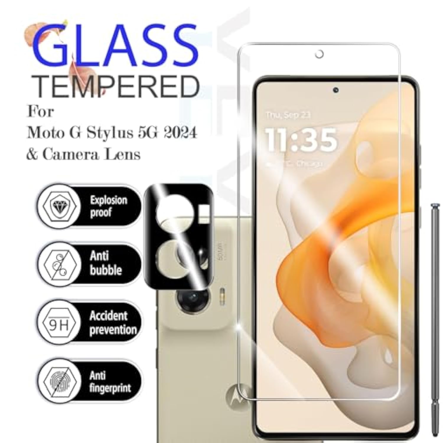 Moto G Stylus 5G-2024 Hd Clear Tempered Glass Screen Protector + Camera Lens Protectors, [2+2 Pack] [Case Friendly] [Anti-Glare] [Bubble-Free] Screen Protector For Moto G Stylus 5G-2024