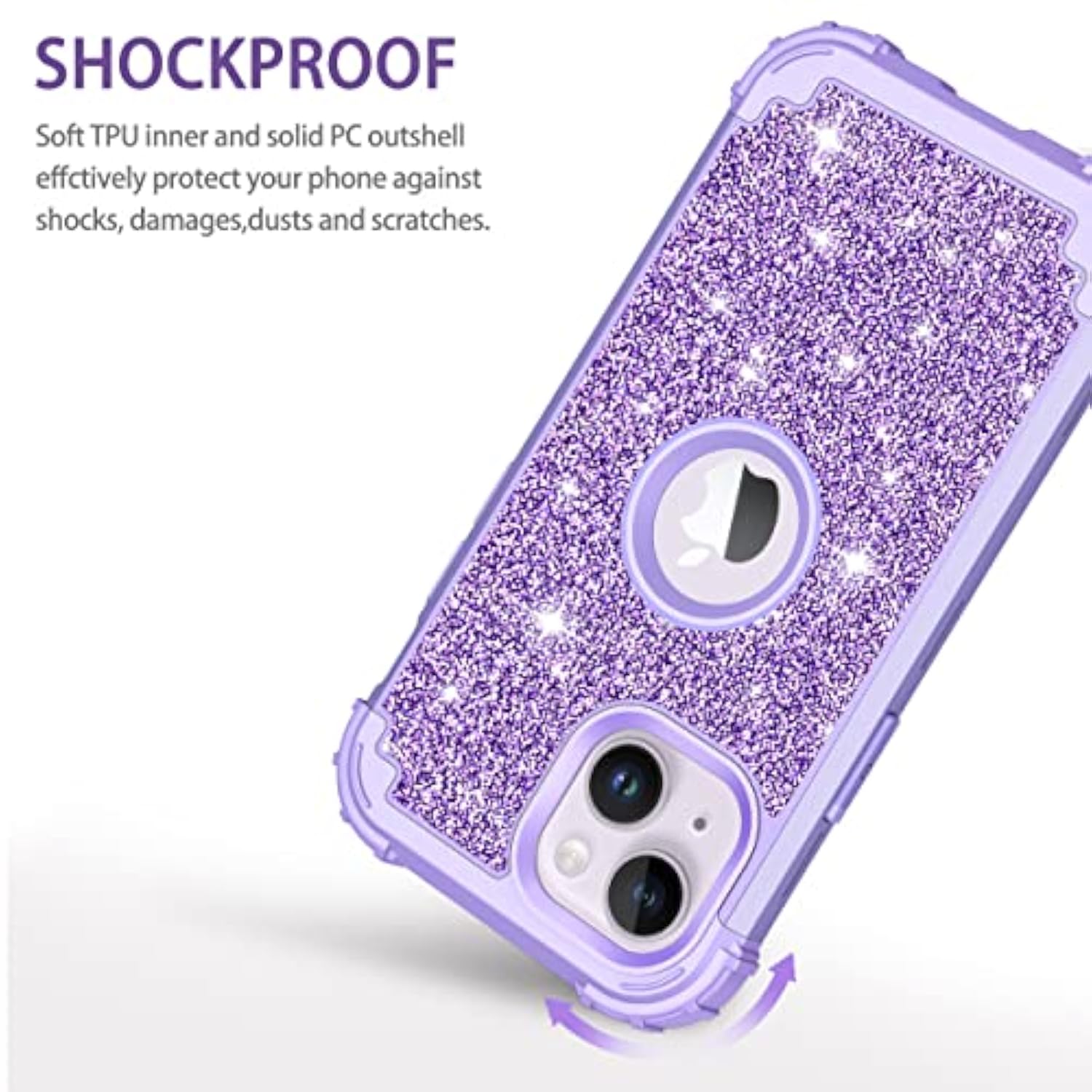 For Iphone 14 Plus Case Glitter Sparkly Bling Shockproof Heavy Duty Hybrid Sturdy High Impact Protective Cover Case For Iphone 14 Plus,Purple