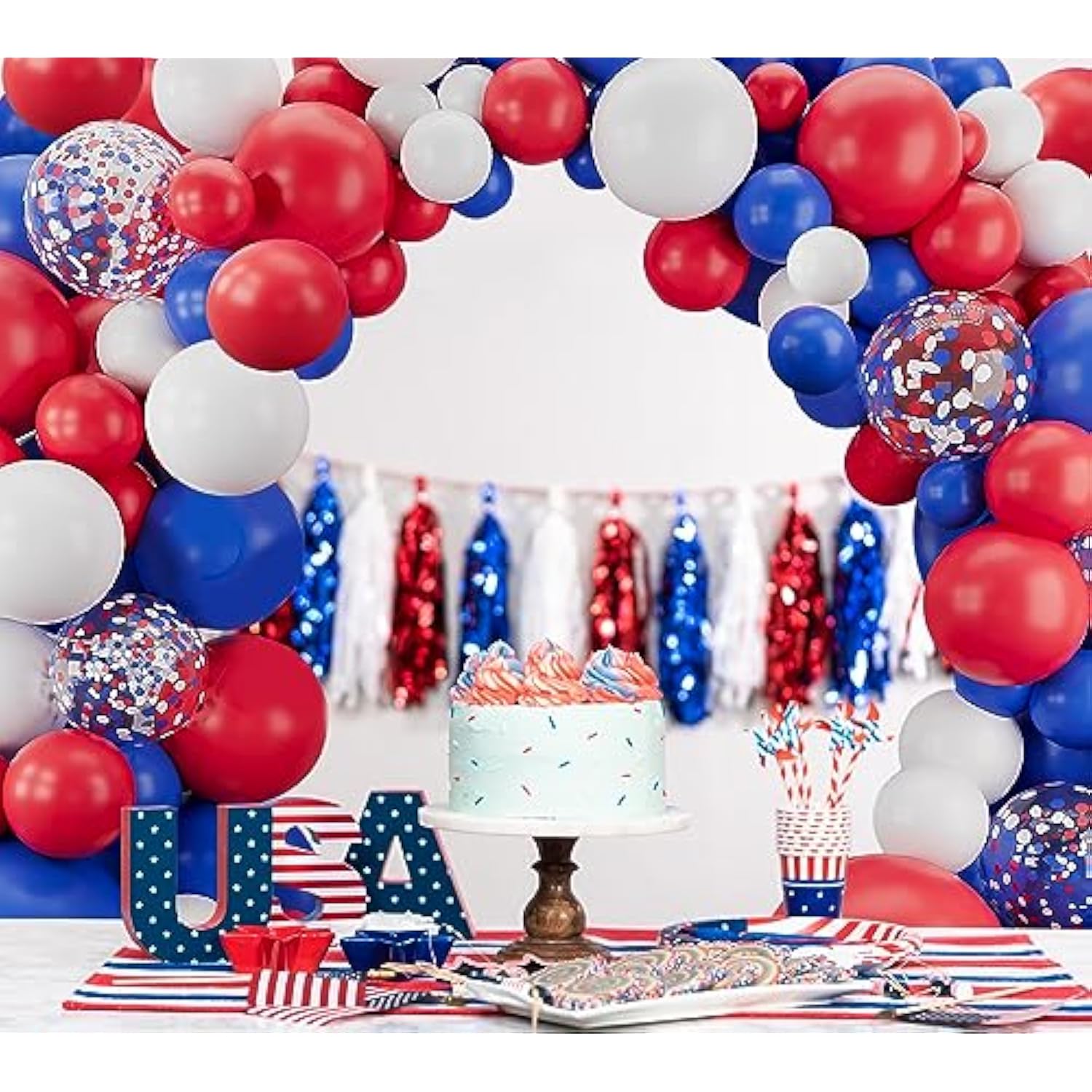143pcs Red White Blue Balloon Garland Kit with Confetti for Party Decorations