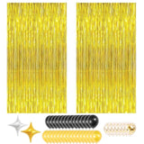 Gold Foil Party Curtain Kit With Balloons & Garland – 2-Pack Metallic Fringe Backdrop (3.28×6.56 Ft) For Christmas, Graduation, Birthday Photo Booth New Year Decorations
