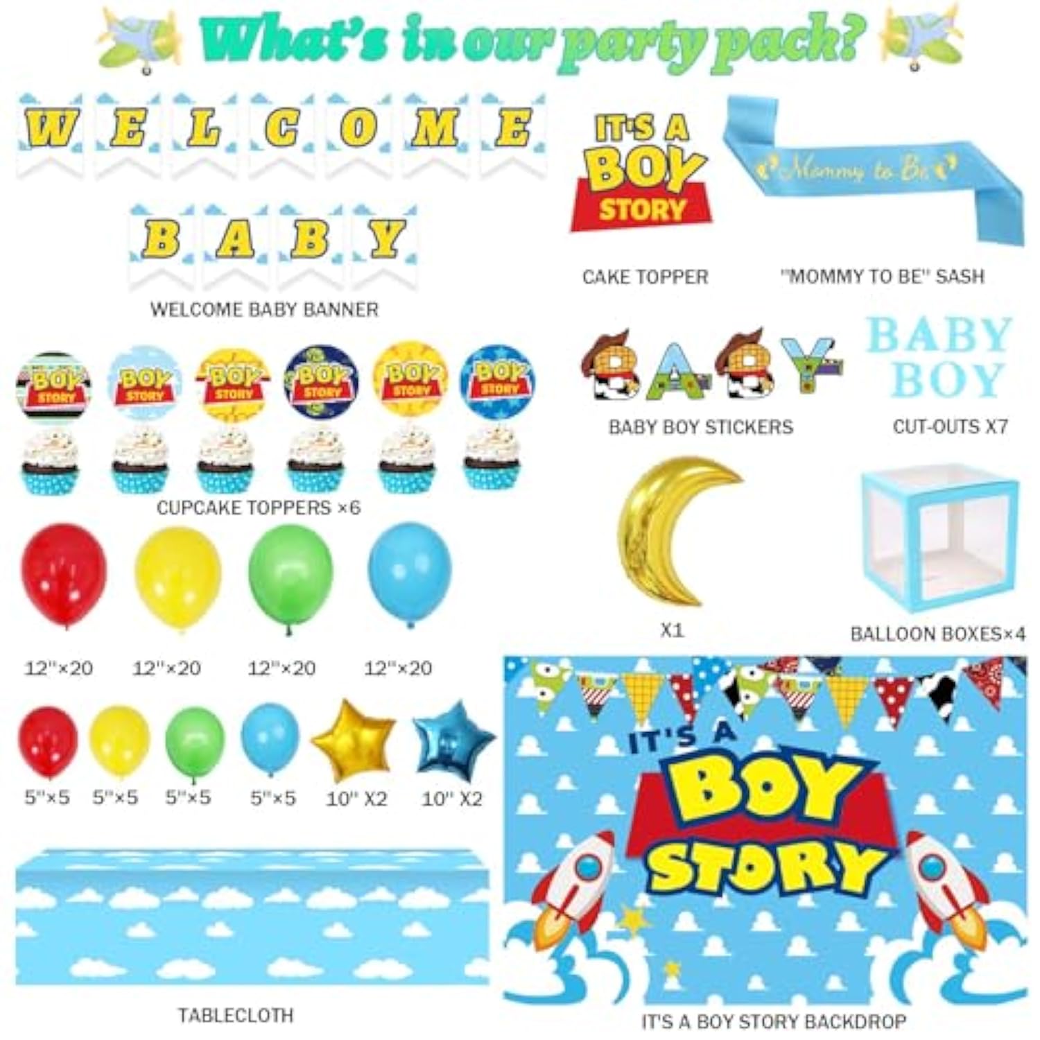 Toy-Themed Baby Shower Decor Blue 'It's a Boy' Banner & Party Set