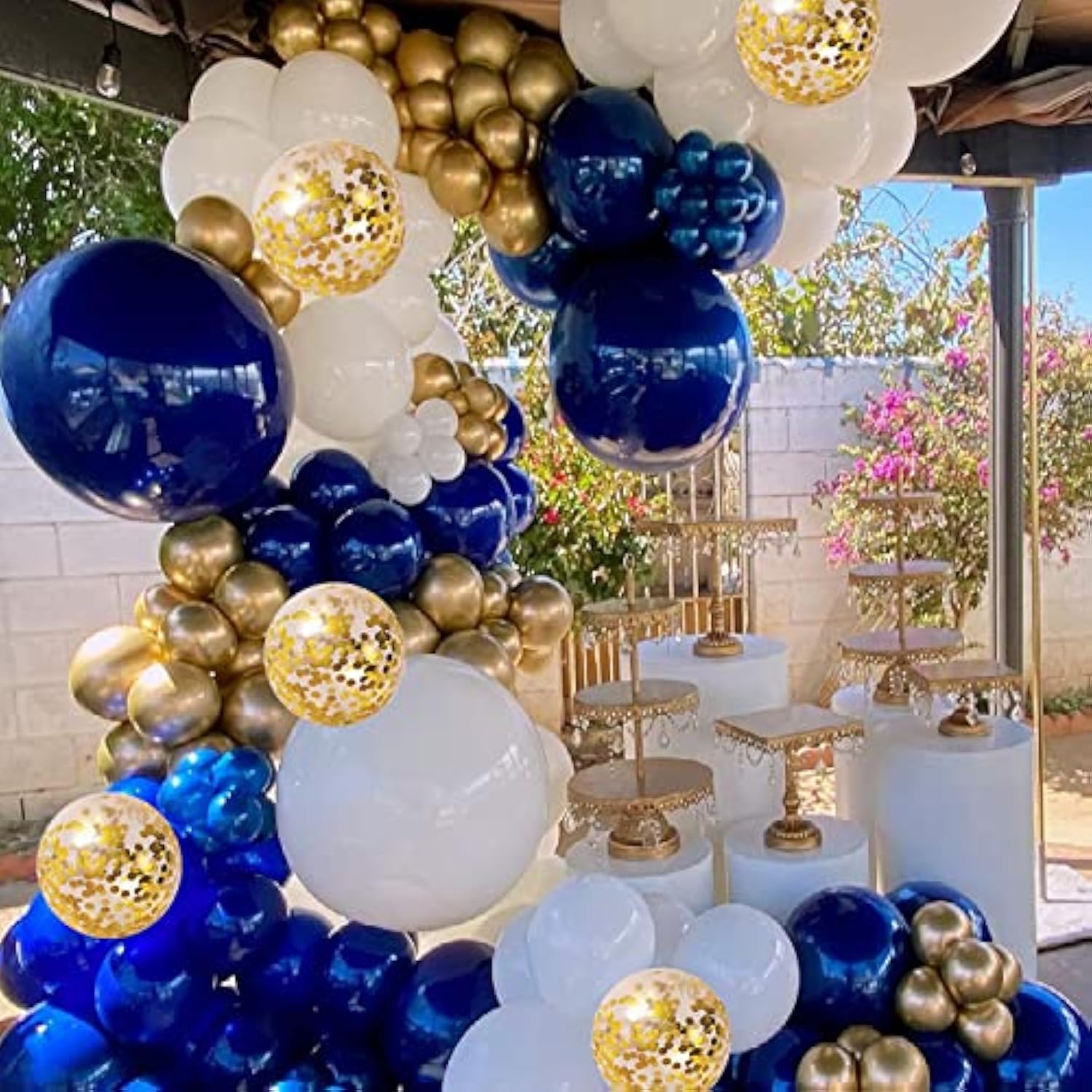 Navy Blue Gold Balloons Garland Kit, 131 Pcs Navy Blue Gold White Conf