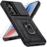 Samsung Galaxy S23 Case with Camera Lens Cover, 10 FT Military Grade Drop Protection, Magnetic Ring Holder Kickstand Protective Phone Case, Black