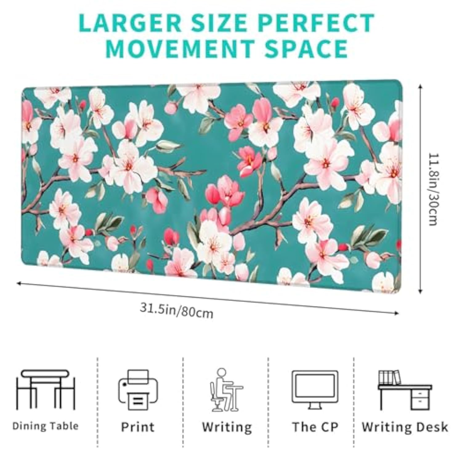 Floral Gaming Mouse Pad,12X31.5In Non-Slip Rubber Spring Flower Desk Mat,Large Extended Mousepad For Office Home Laptop,Mice Pads Gifts,Game Lover Deskmat Decor (Cherry Blossom 02)