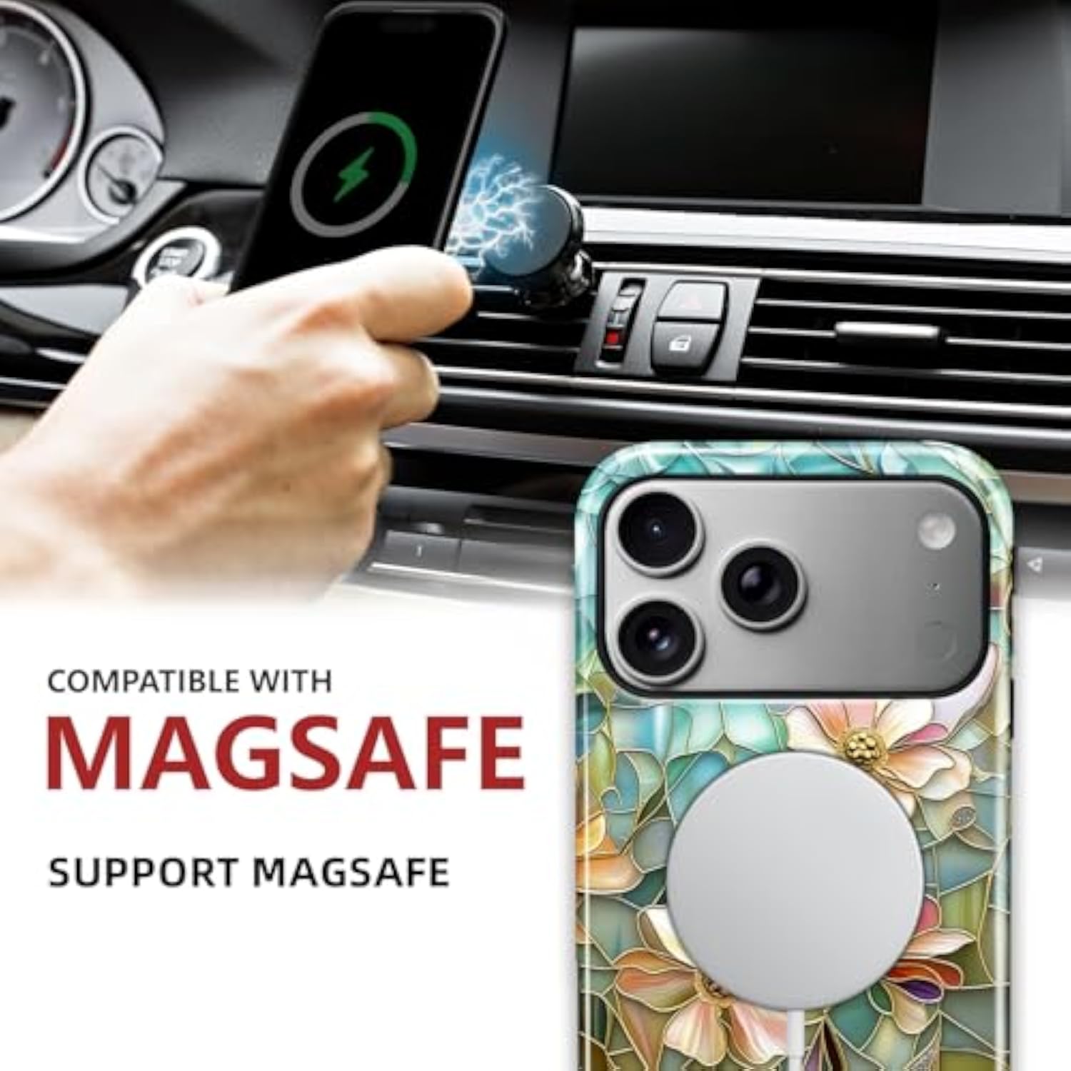 Luxury Marble Flowers Magnetic Case for iPhone 17 - MagSafe Compatible, Shockproof TPU Hard PC Phone Case, Protective Cover for Women and Men