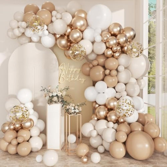 Neutral Balloon Arch Kit, 168 Pcs White Sand Balloon Garland, 18 12 10 Inch Confetti Champagne Beige Cream Gold Latex Metallic Balloons For Boho Wedding Baby Shower Birthday Decorations